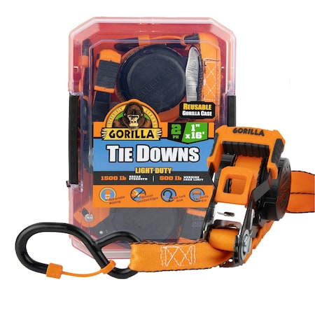 Gorilla Tie Down 1in x 16ft 1500 lb Self Locking Retractable Ratchet Strap / Gorilla, 2PK 92002
